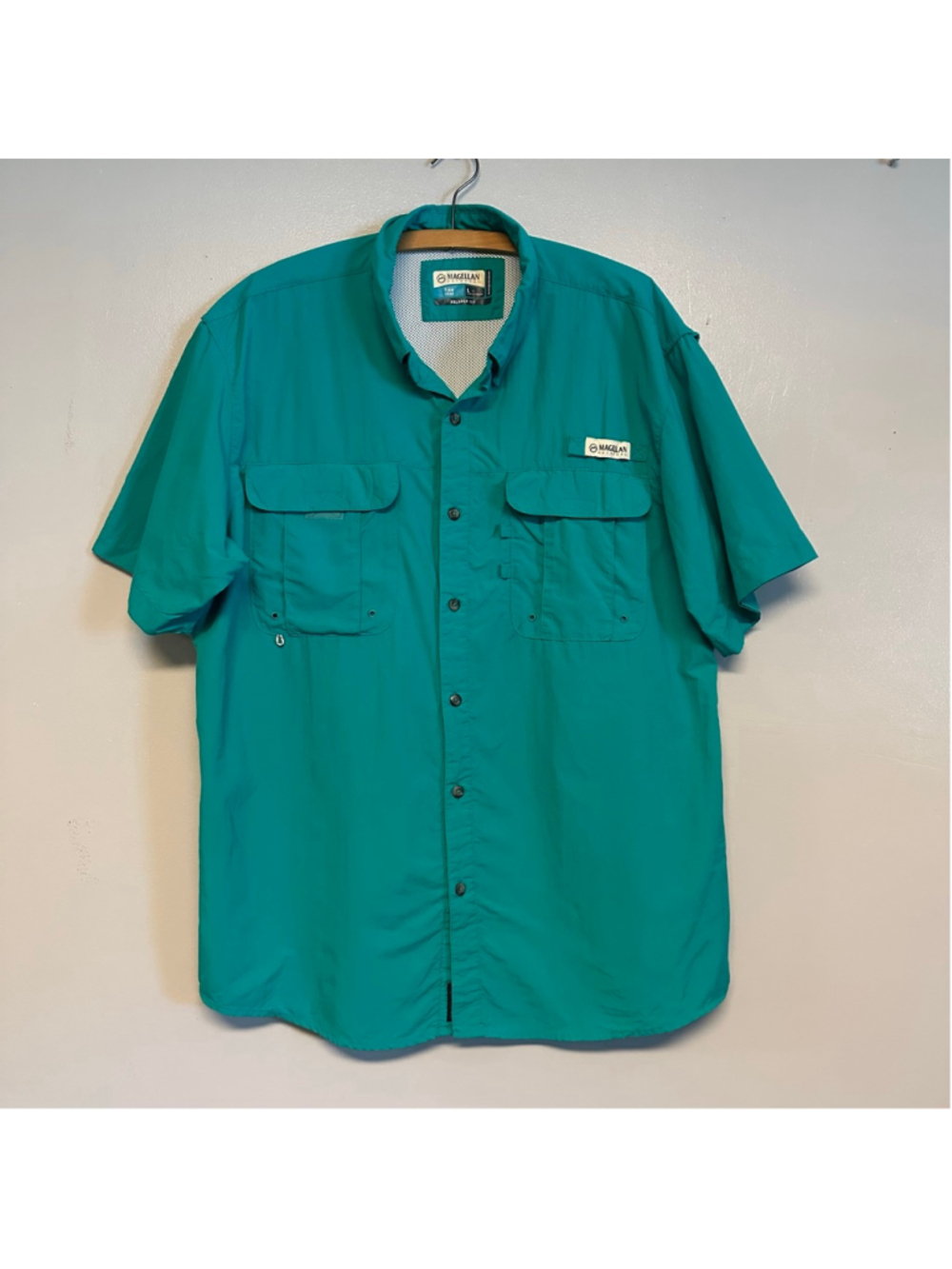 Magellan Outdoors Teal Relaxed Fit Casual Button Down Shirt Mens Size Large